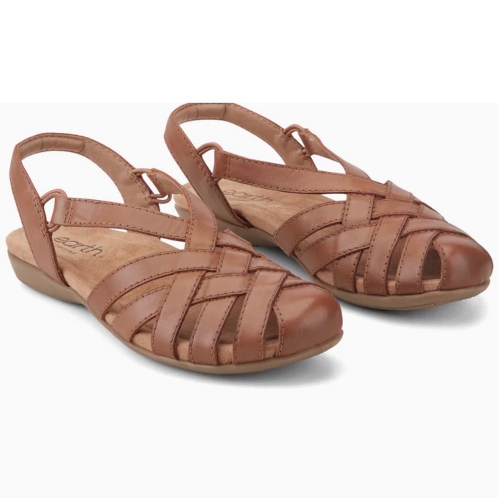 Earth Berri Woven Casual Round Toe Slip-on Light Brown Leather Sandals Size 11